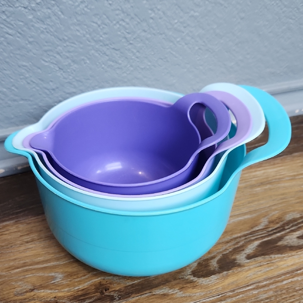 4 Nesting Mixing Bowls Plastic Non Skid Blue Purple